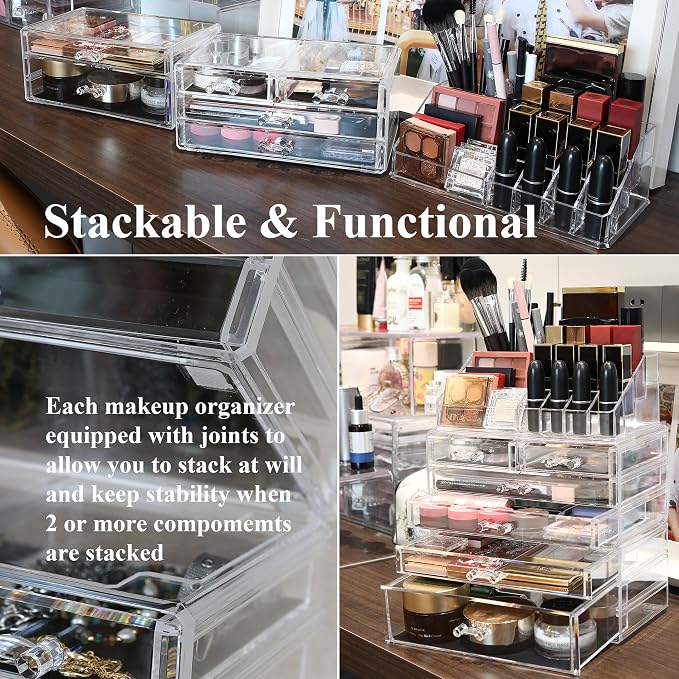 Sea Team 3-Tier Stackable Clear Acrylic Makeup Organizer with Drawers | Cosmetic Display Case, Jewelry Storage Box, 6 Drawers and 1 Lipstick Holder, Ideal for Vanity, Dresser, Bathroom, Countertop - Image 6