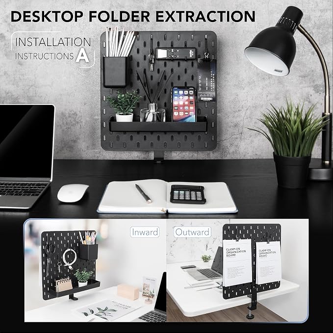 EHO Clamp-On Desk Pegboard, 13.5 x 14 inch Privacy Divider, Desk Partition Panel, No-Drill Desk Mounted Organizer, Combination Peg Board for Office, Gaming, Home, Plants, Black - Image 4