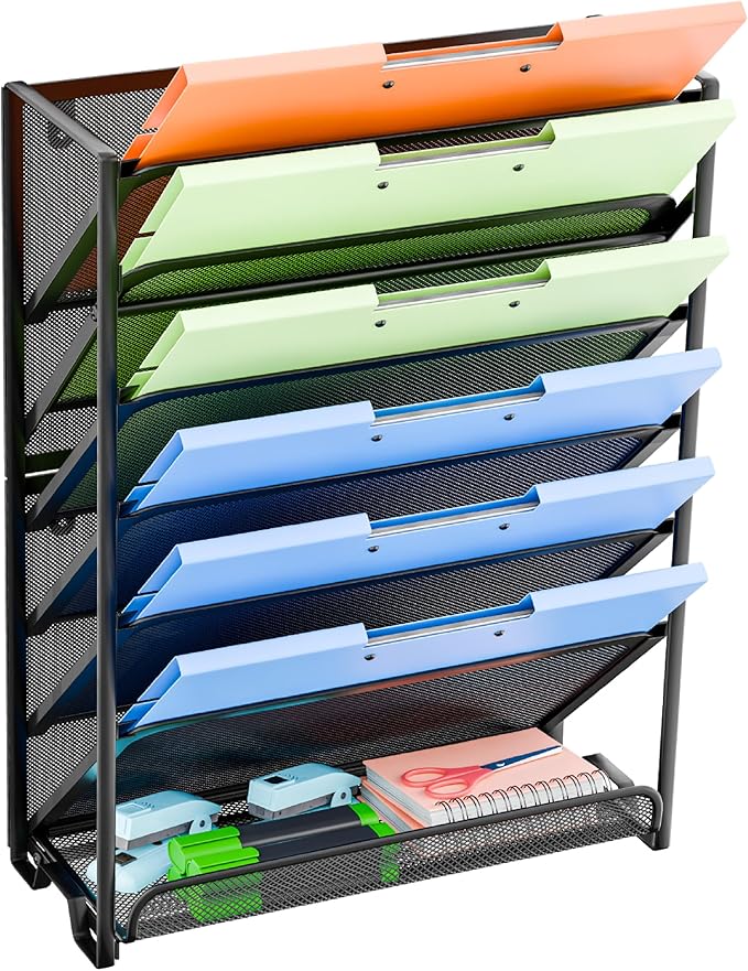 Simple Trending Wall File Organizer, Mesh 7-Tier Vertical Hanging File Holder, Desktop Metal Files Rack for Office and Home, Black by SimpleTrending