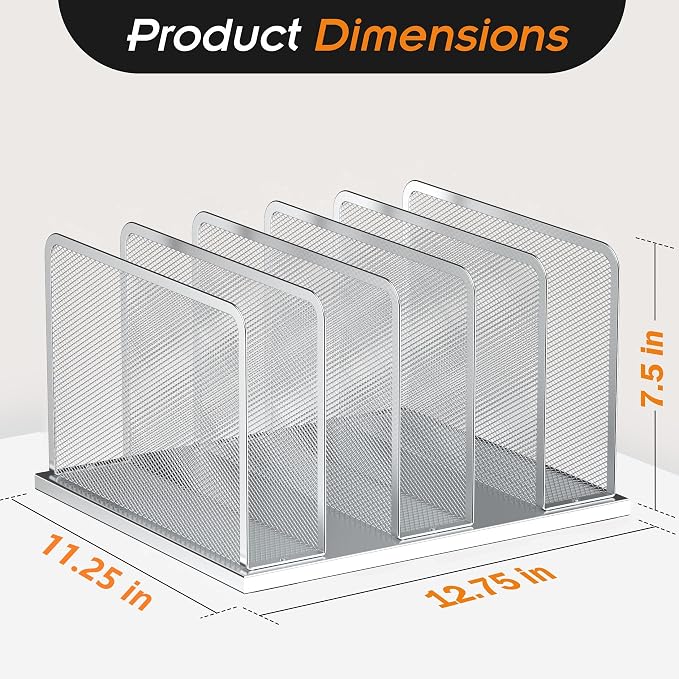 Kuntine.B Desk File Organizer Upright Mesh Desktop Organizer File Sorter Office Organization File Holder for Home, Office & Classroom (Silver, 1 Pack 5-Section) | Vertical, Mesh, Metal, Assembly, Stability, Sturdiness, Organization, Standing - Image 2