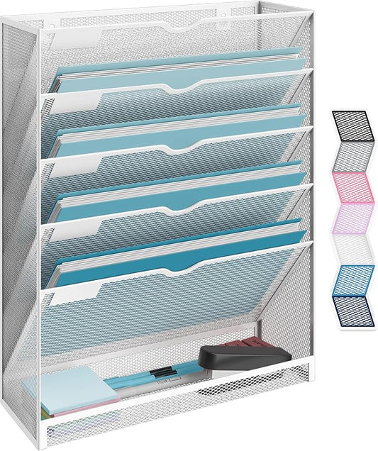 NEATERIZE Item Container, Mail Organizer for Wall, Mesh Hanging File Organizer, For Papers, Folders, Files Clipboard & Magazine Organization - Home, Office Classroom Or Doctor, Metal, White by Neaterize