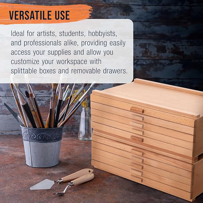 U.S. Art Supply 10-Drawer Artist Tool Supply Box with 5 Compartments per Drawer - Hardwood Art Box for Artist Supplies, Brushes, Pencils, Erasers, Tool Storage Organizer Case - Image 5