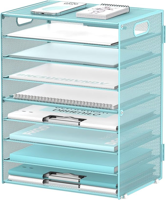 9-Tier Paper Organizer for Desk, Metal Mesh Letter Tray with Handles, Blue | Desk File Organizer with Removable Trays for Sorting Files, Folders, Mail and Printer Paper at Home, School or Office by DALTACK