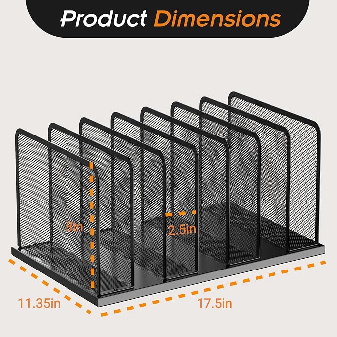 Kuntine.B 7-Section Upright Desk File Organizer Black 1 Pack | Vertical, Mesh, Metal, Assembly, Stability, Sturdiness, Organization, Standing - Image 2