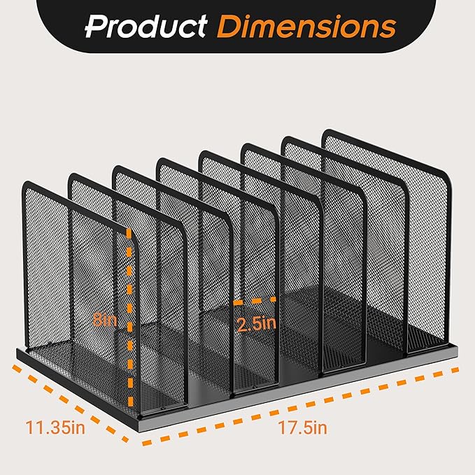 Kuntine.B 7-Section Upright Desk File Organizer Black 2 Pack | Vertical, Mesh, Metal, Assembly, Stability, Sturdiness, Organization, Standing - Image 2