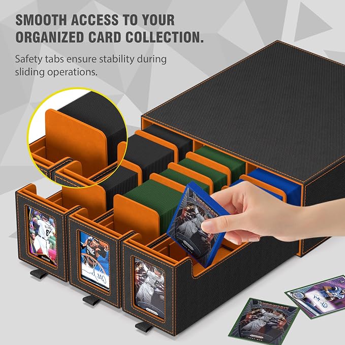 3-Drawer Trading Card Storage Box Holds 2500+ Cards(Orange) | Stackable design,15 dividers included,Desktop card organizer,Bulk card storage,for sports/TCG/MTG/Pokemon cards - Image 6