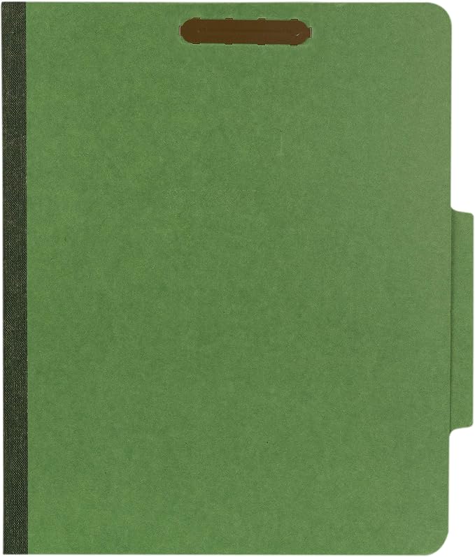 The File King Two Divider Pressboard Classification Dark Green File Folder - Letter Size | Box of 10 | 2/5 ROC Top Tab | 2” Expansion | Six 2-Inch Fastener Prongs | Made in America by TheFileKing