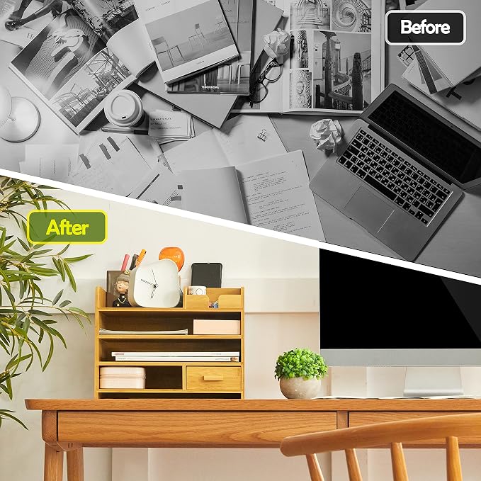 Bamboo Desktop Organizer with Drawers, Tabletop Storage Organization Box for Office Home Toiletries Supplies, 4 Tiers - Image 3