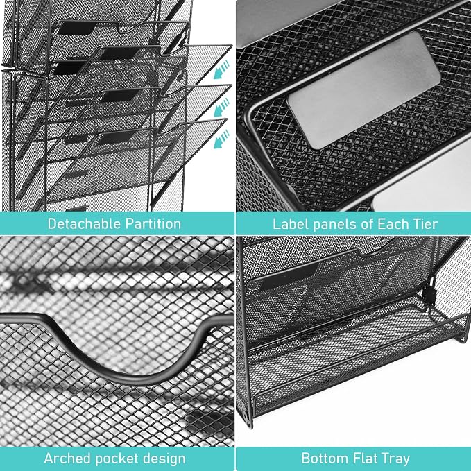 Wall File Organizer, 10 Pockets and 6 Pockets Mesh Hanging File Organizer, Wall Mount File Holder With Hooks, Wall Organizer Magazine Rack for Office Supplies - Image 6