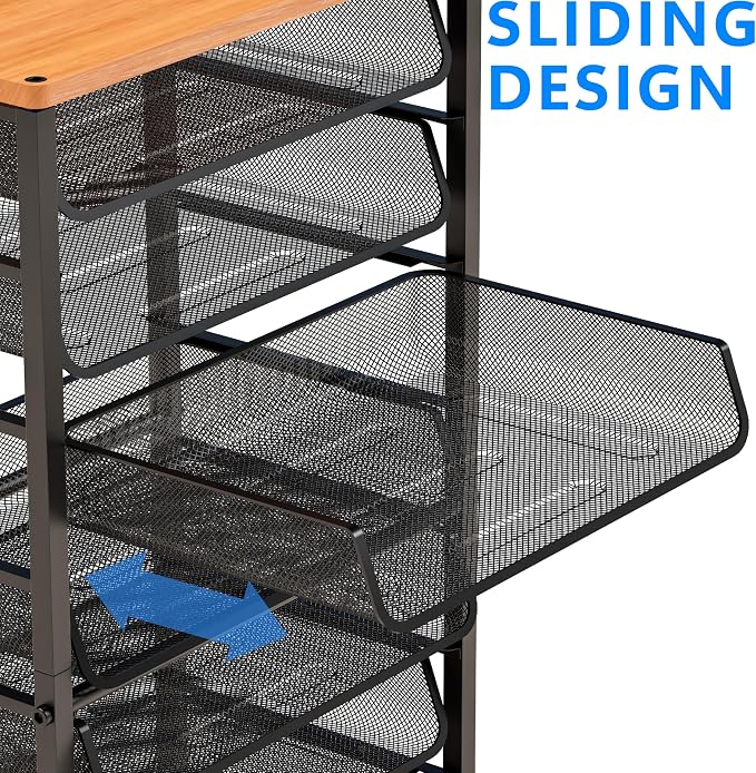 Simple Trending 12-Tier Rolling File Cart, Desk File Organizer with 11 Mesh Sliding Trays, Letter & Legal Paper Storage Rolling Utility Cart for Office Home School, Black - Image 5