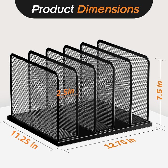 Kuntine.B Desk File Organizer Upright Mesh Desktop Organizer File Sorter Office Organization File Holder for Home, Office & Classroom (Black, 1 Pack 5-Section) - Image 2