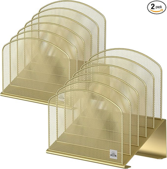 Delifox Inclined Desk File Organizer,Vertical File Folder Holder Stand Metal Rack File Sorter for Office Classroom Desktop Organization (2, Gold, 5) by Delifox