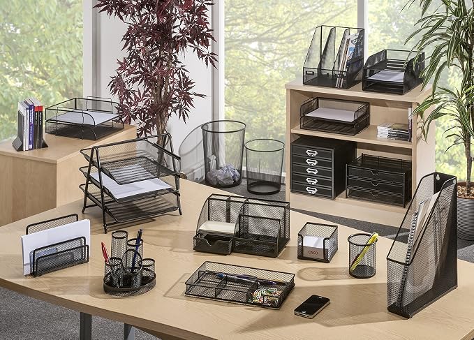 OSCO Black Wire Mesh 5 Tier Letter Tray | A4 | Desk File Organiser | Paper Storage | Office Document Sorter | Paperwork Filing | Easy Assembly | H37.3 x W29.5 x D34.0 cm | - Image 2