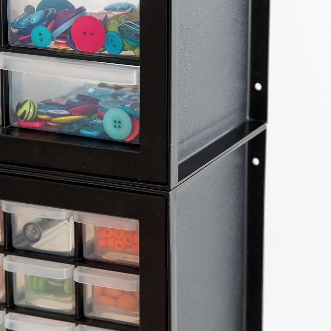 IRIS USA 24-Drawer Plastic Storage Cabinet, Teacher Toolbox, Garage, Black | Wall mountable, Stackable, Small Business Scrapbook Art Balloons Building Bricks Crafts Stickers Storage - Image 7