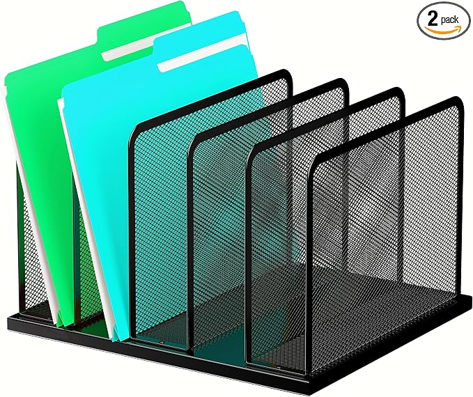 Kuntine.B Desk File Organizer Upright Mesh Desktop Organizer File Sorter Office Organization File Holder for Home, Office & Classroom (Black, 1 Pack 5-Section) by KuntineB