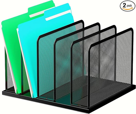 Kuntine.B Desk File Organizer Upright Mesh Desktop Organizer File Sorter Office Organization File Holder for Home, Office & Classroom (Black, 1 Pack 5-Section) by KuntineB