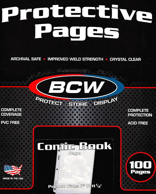 BCW Pro Comic Page (100 CT. Box) | Acid-Free PVC-Free Comic Book Protector Sleeve with Bags and Boards Compatibility | Fits Current and Silver Comics | Comic Book Storage Solution | Binder Pages by BCW