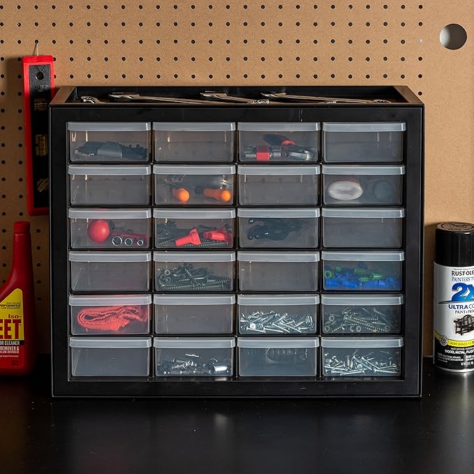 IRIS USA 24-Drawer Plastic Storage Cabinet, Teacher Toolbox, Garage, Black | Wall mountable, Stackable, Small Business Scrapbook Art Balloons Building Bricks Crafts Stickers Storage - Image 2