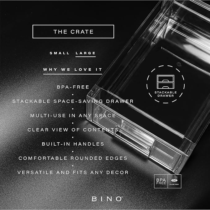 BINO | Stackable Storage Drawers, Large - Clear | THE CRATE COLLECTION | Storage Bins With Drawers | Bathroom Organizers | Under Sink Organizer | Vanity Cabinet Home Organization - Image 4